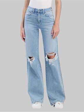 Flying Monkey Light Wash Distressed Wide Leg Jeans